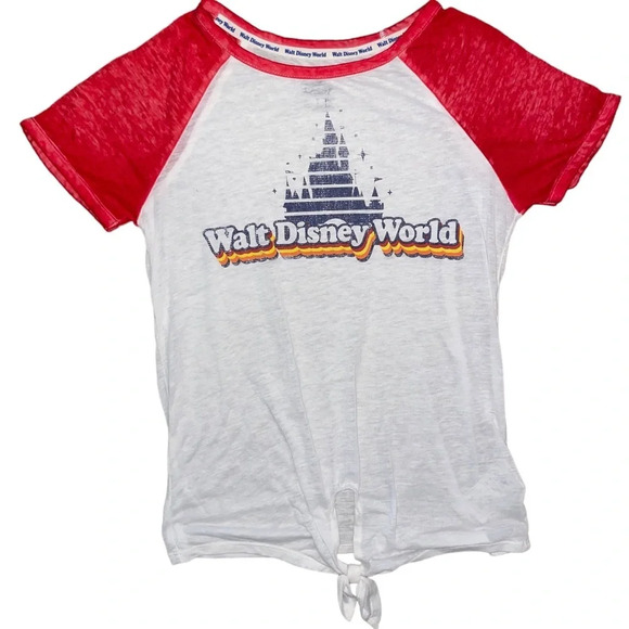 Disney Parks Walt Disney World Castle Raglan Knotted Tie Shirt Size XS Retro - Picture 1 of 7